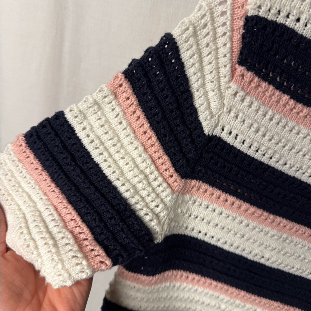 Striped Crochet Sweater - Pink, Navy, and White - Picture 3 of 4